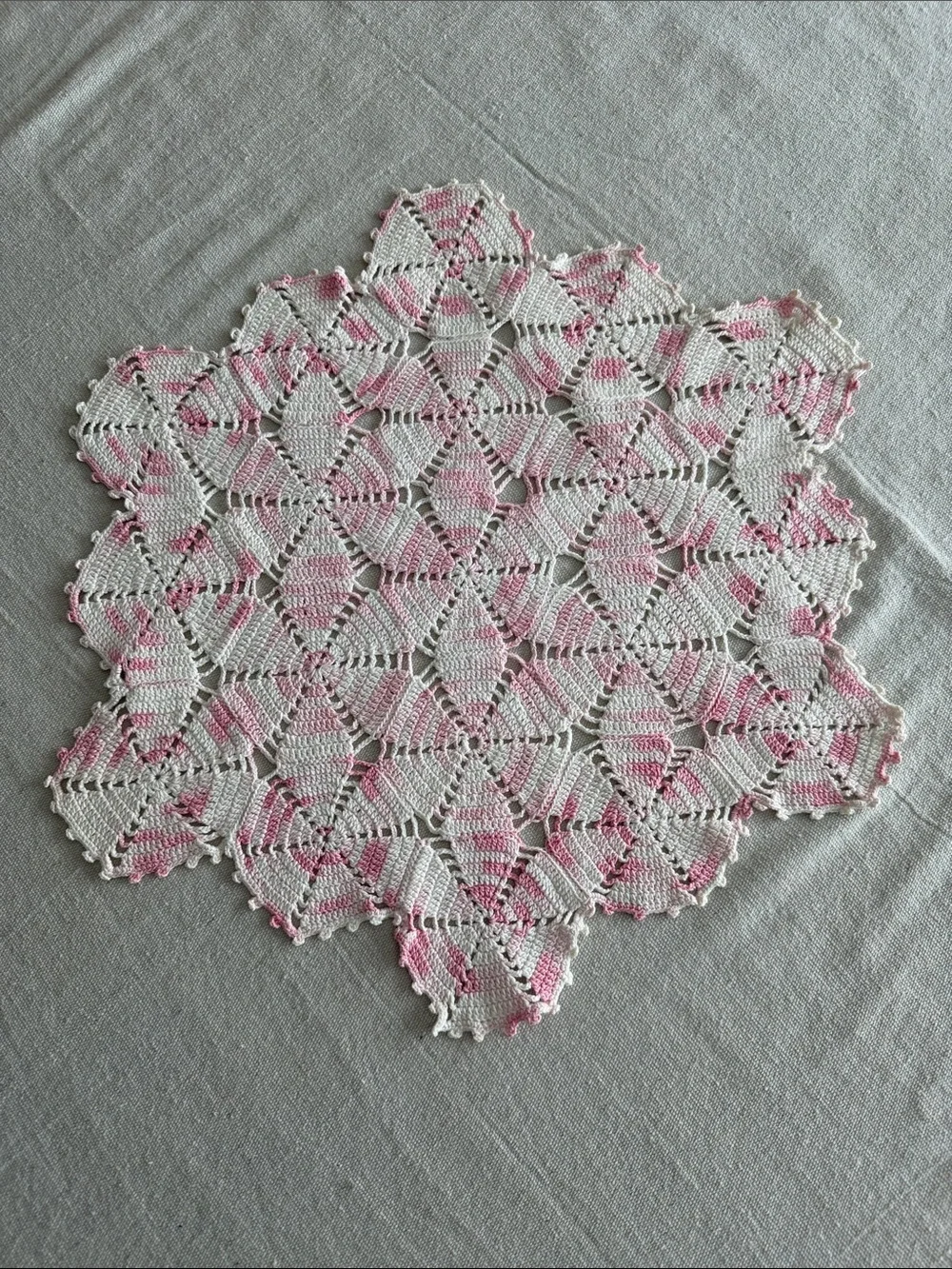 Vintage-Style Pink and White Crochet Doily